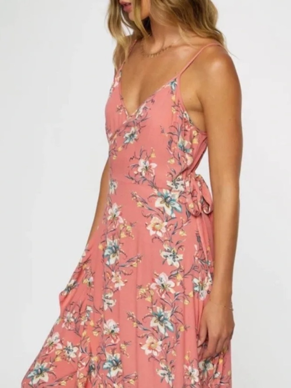 NWT O'Neill Coral Floral Spaghetti-Strap Midi Dress, size M
